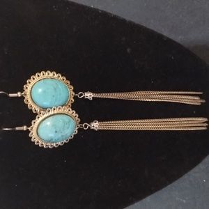 Gold and silver turquoise earrings with tassels